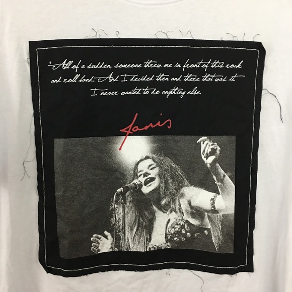 Janis Joplin Raw Edge Appliqué Graphic T-shirt White Black Rare - Picture 3 of 8